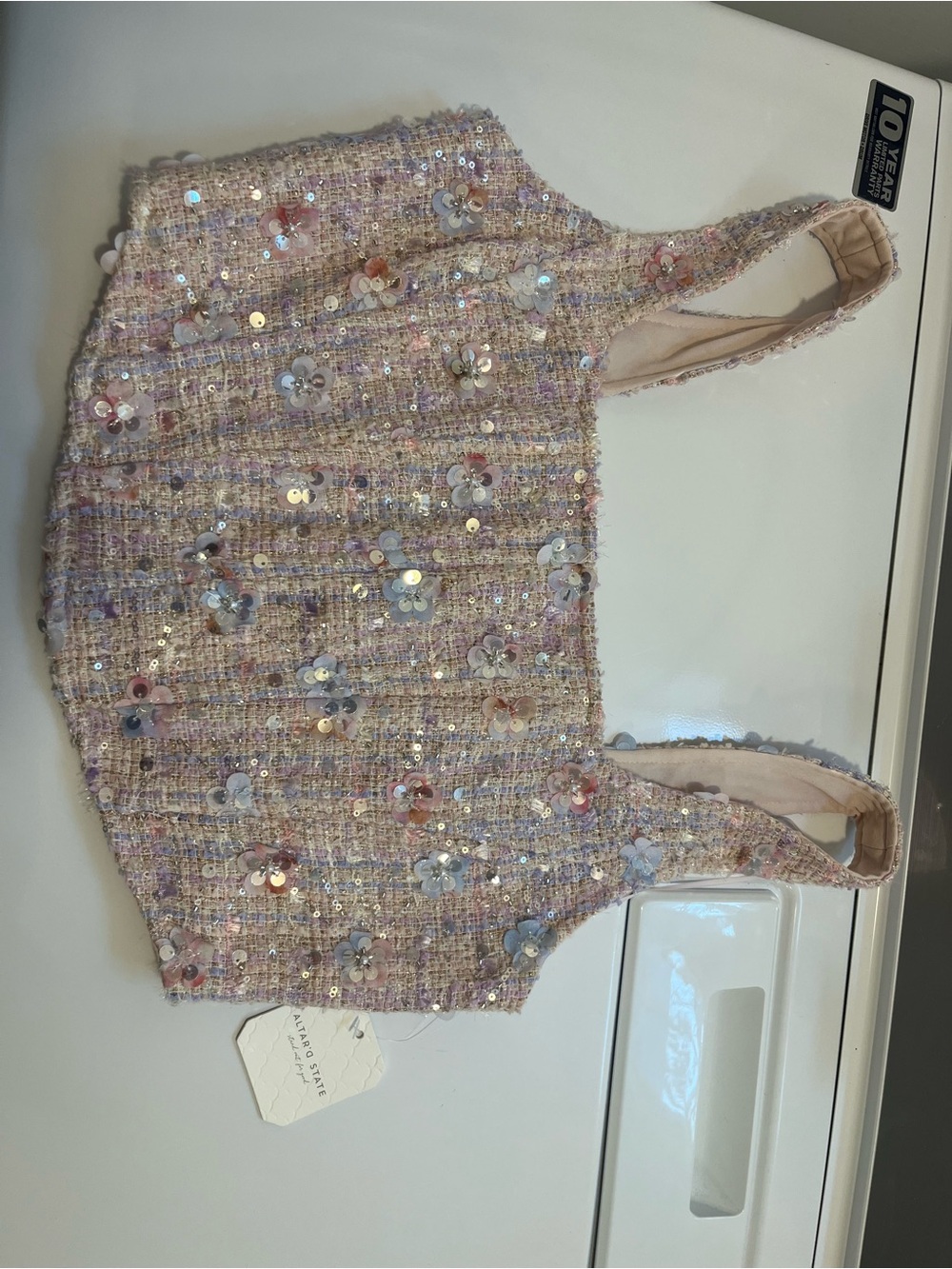 Altar’d STATE Sequin Floral Tweed Crop Top and skirt